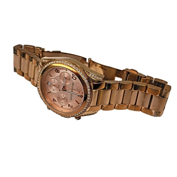 Michael Kors Blair Steel Rose Gold-Tone Dial Crystal Quartz Watch New Battery - Picture 15 of 16